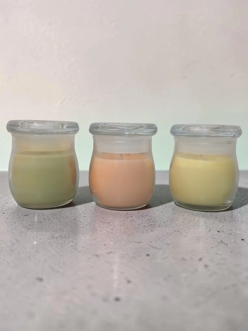 White Barn Trio Of Candals in Pastel Green, Peach & Soft Yellow
